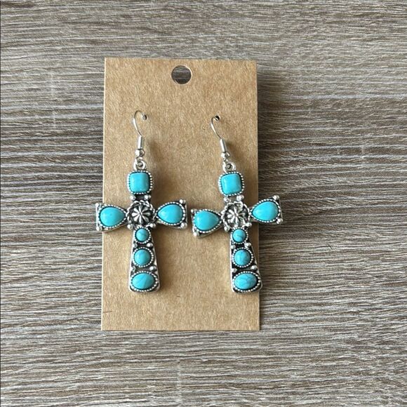 Turquoise Cross Earrings A1314 - Picture 3 of 4